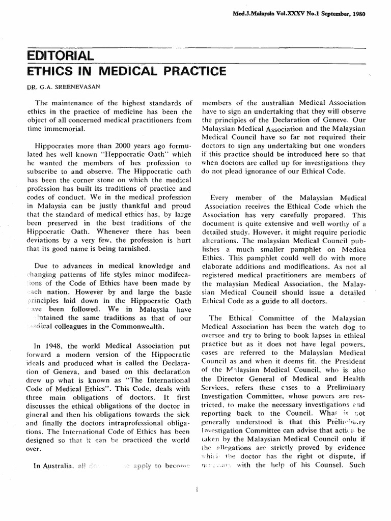 Medical Ethics in Malaysia: A Review | PDF | Physician | Medical Ethics