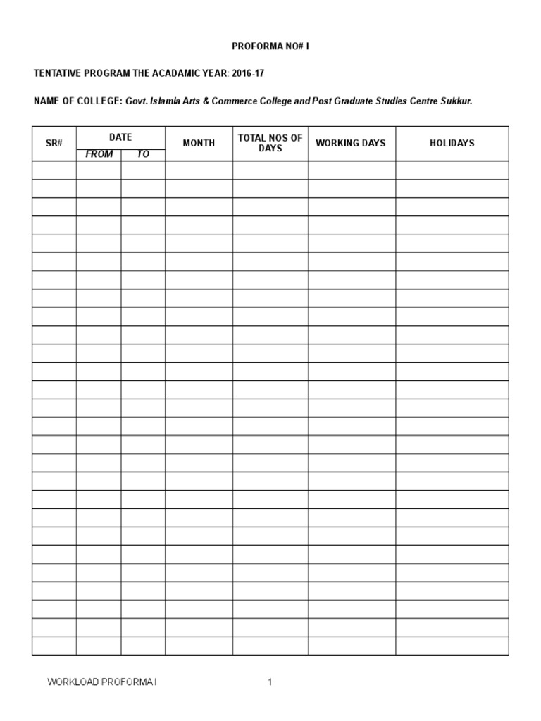 Workload Proforma for College Faculty | PDF | Pakistan
