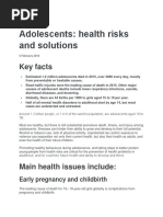 Adolescents: Health Risks and Solutions: Key Facts