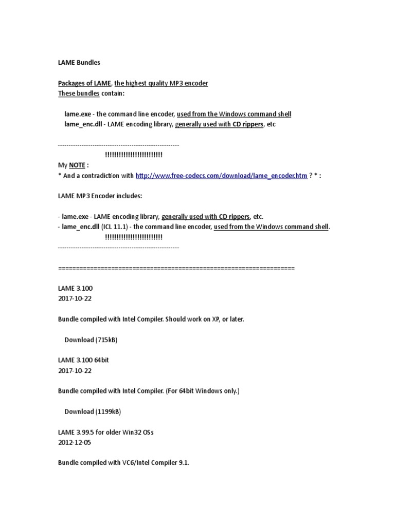 LAME Bundles Packages of LAME, The Highest Quality MP3 Encoder PDF