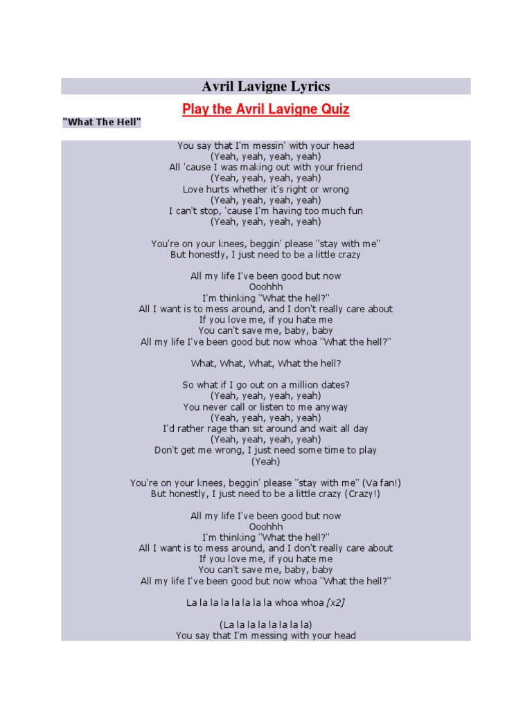 Avril Lavigne Lyrics Recorded Music Music Media