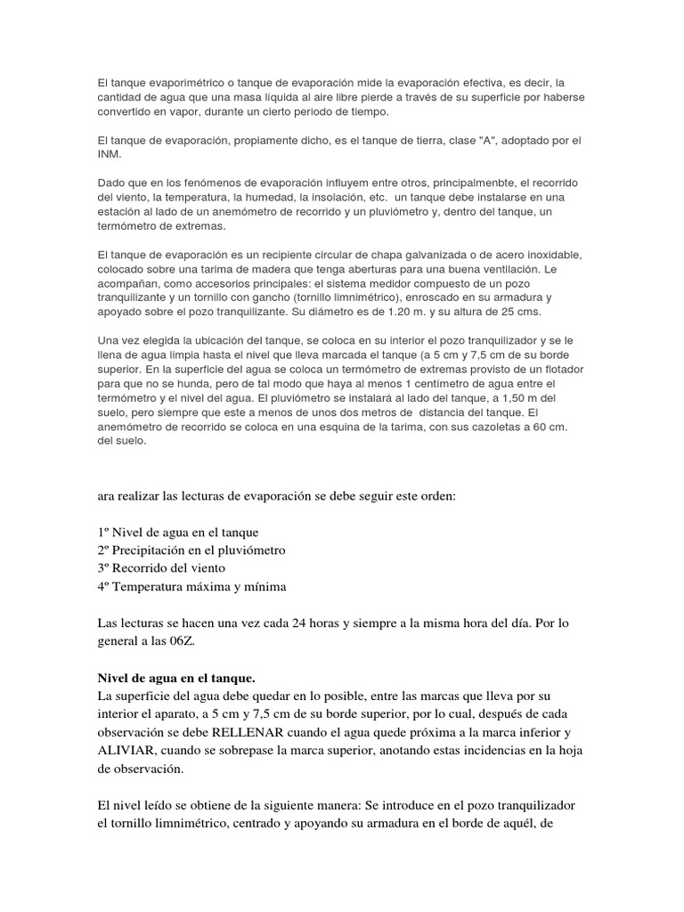 El Tanque Evaporimétrico o Tanque de Evaporación Mide La Evaporación