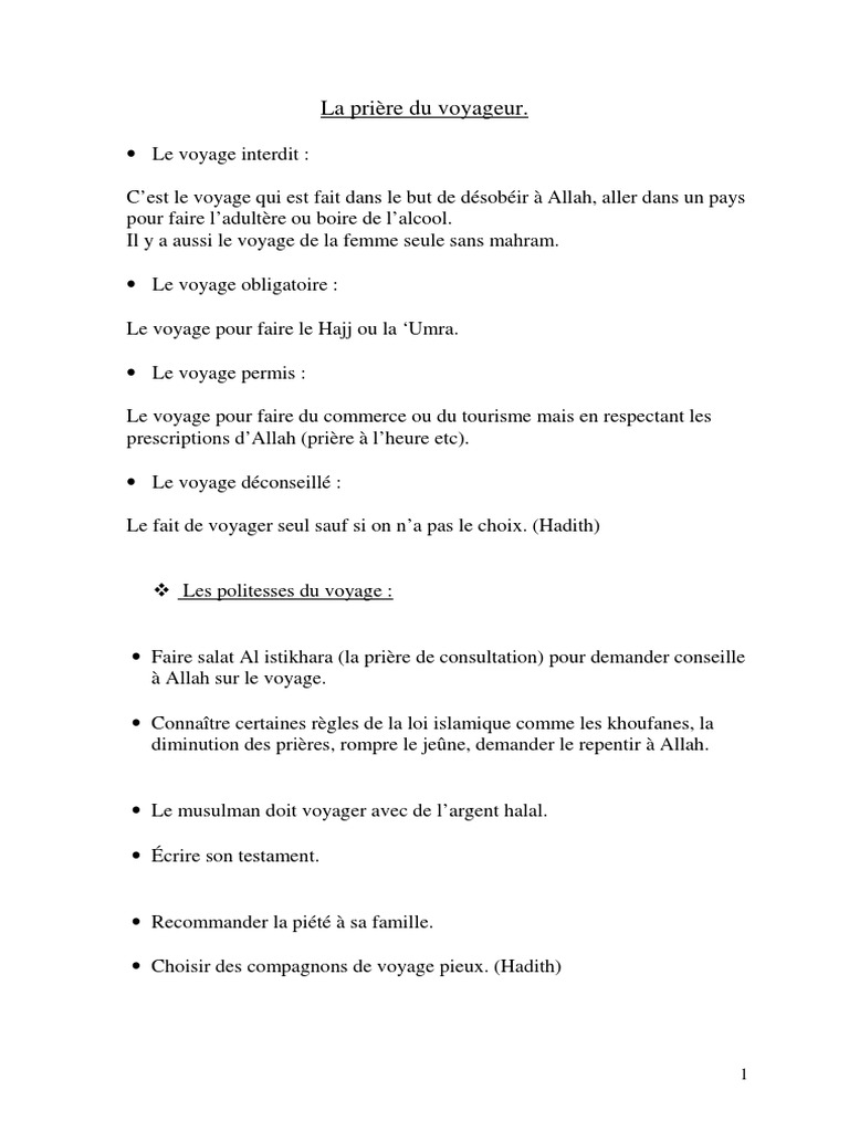 La Priere Du Voyageur Pdf Mosquee Priere