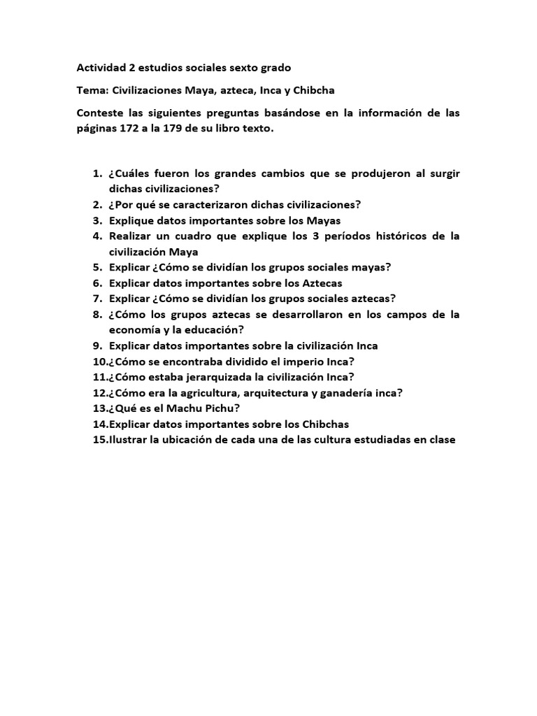 Actividad 2 Estudios Sociales Sexto Grado | PDF | Historia