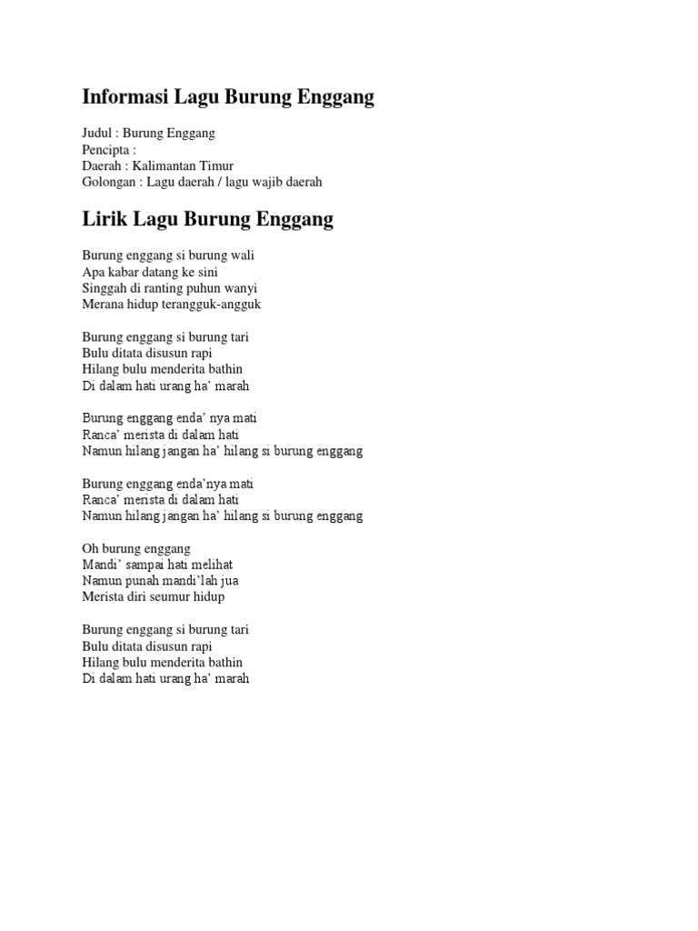 Informasi Lagu Burung Enggang