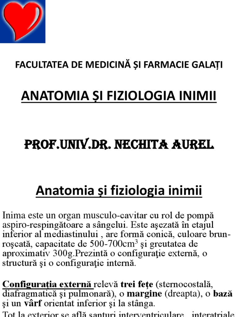 Anatomia Si Fiziologia Inimii | PDF