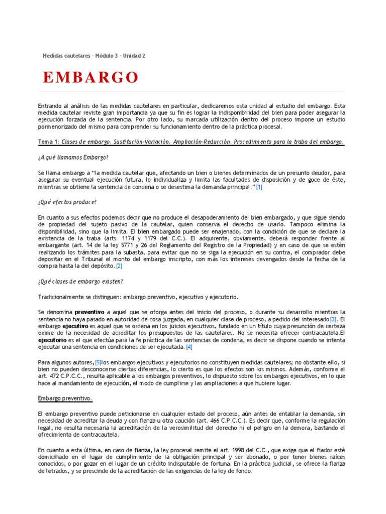 Tipos y Efectos del Embargo en Argentina | PDF | Mandato | Salario
