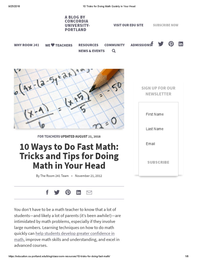 10 Tricks for Doing Math Quickly in Your Head Numbers Multiplication