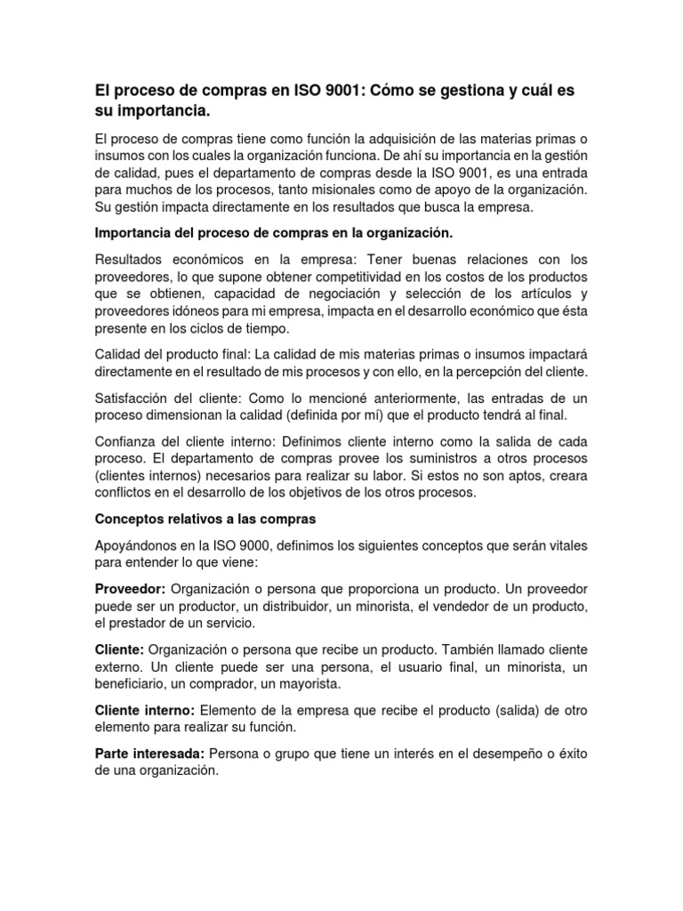 El Proceso de Compras en ISO 9001 | PDF