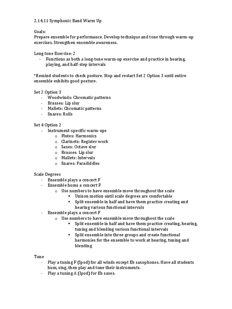 Symphonic Band Warm Up Exercises PDF Saxophone Scale (Music)
