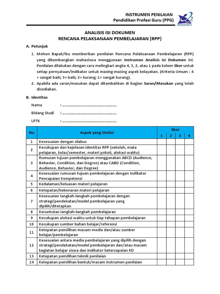 Penilaian RPP untuk PPG | PDF