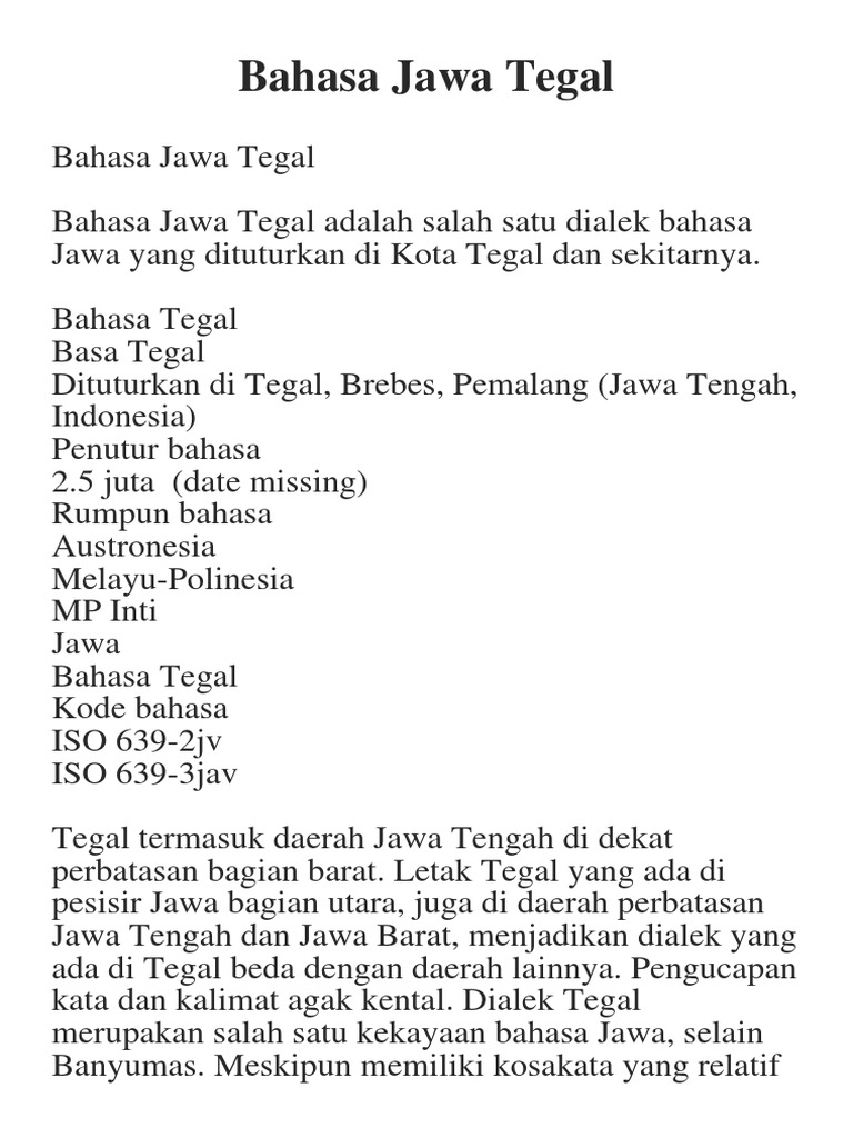 Bahasa Jawa Tegal Bahasa Jawa Tegal