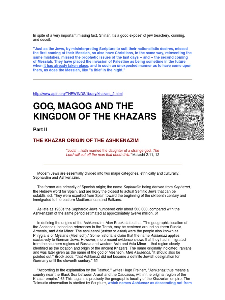 Gog, Magog and The Kingdom of The Khazars PDF Zionism Ashkenazi Jews