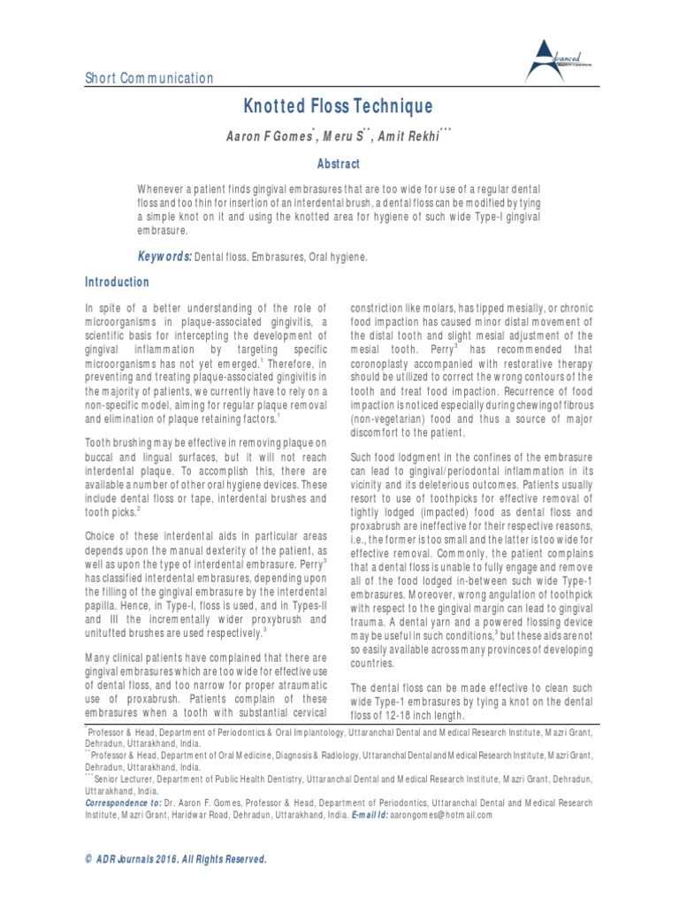 Knotted Floss Technique PDF Oral Hygiene Dentistry