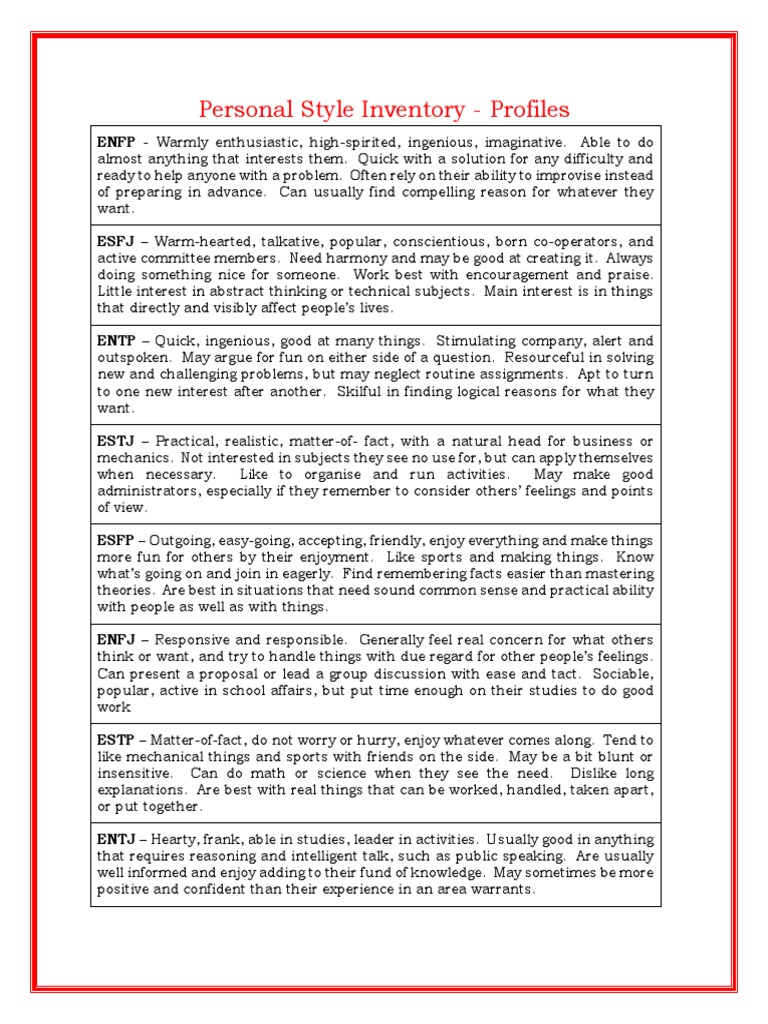 Personality Type Profiles and Dimensions | PDF | Extraversion And ...