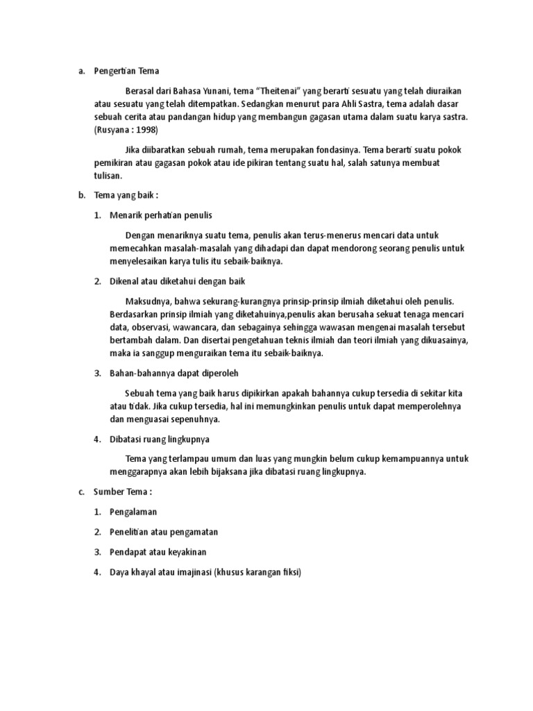 Pengertian Tema | PDF
