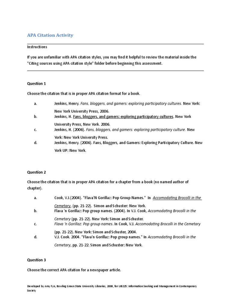 APA Citation Activity.doc Citation Information Science