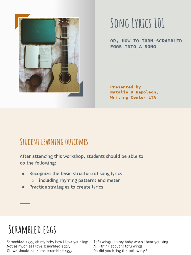 Song Lyrics 101 Workshop 1 Pdf Song Structure Songs
