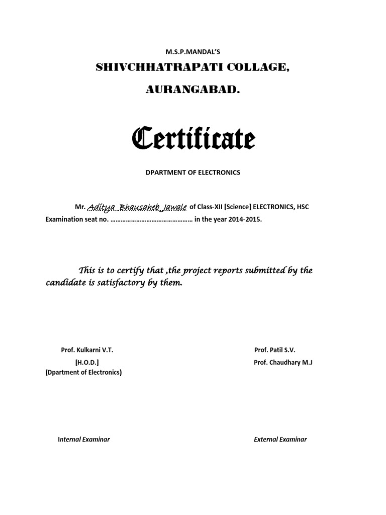 Certificate of Project Completion - Electronics | PDF