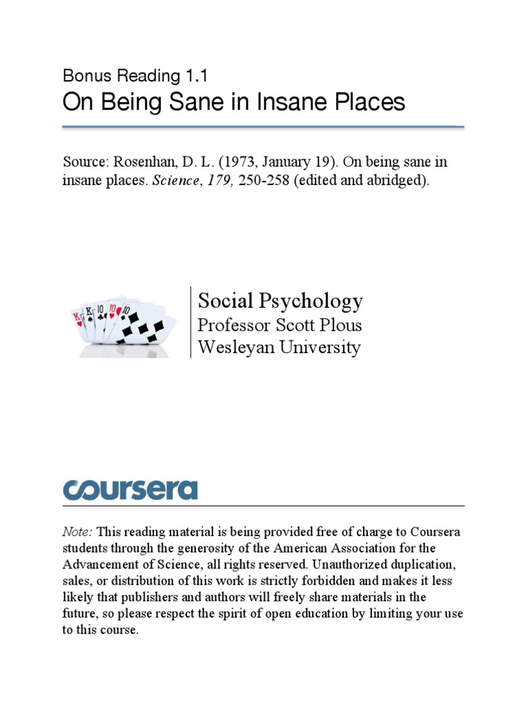 On Being Sane in Insane Places PDF | PDF | Psychiatry | Insanity