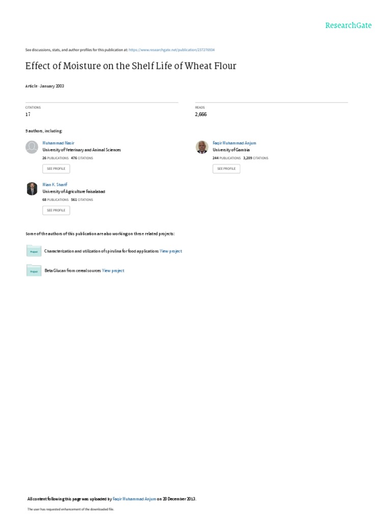 Effect of Moisture On The Shelf Life of Wheat Flou PDF PDF Flour