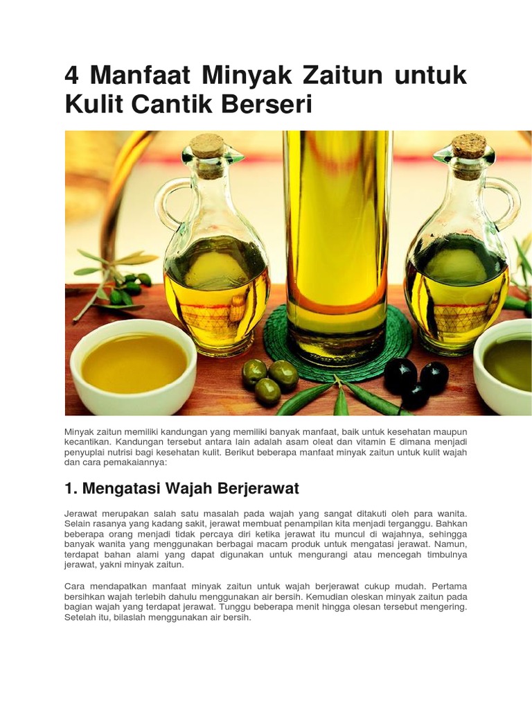 4 Manfaat Minyak Zaitun Untuk Kulit