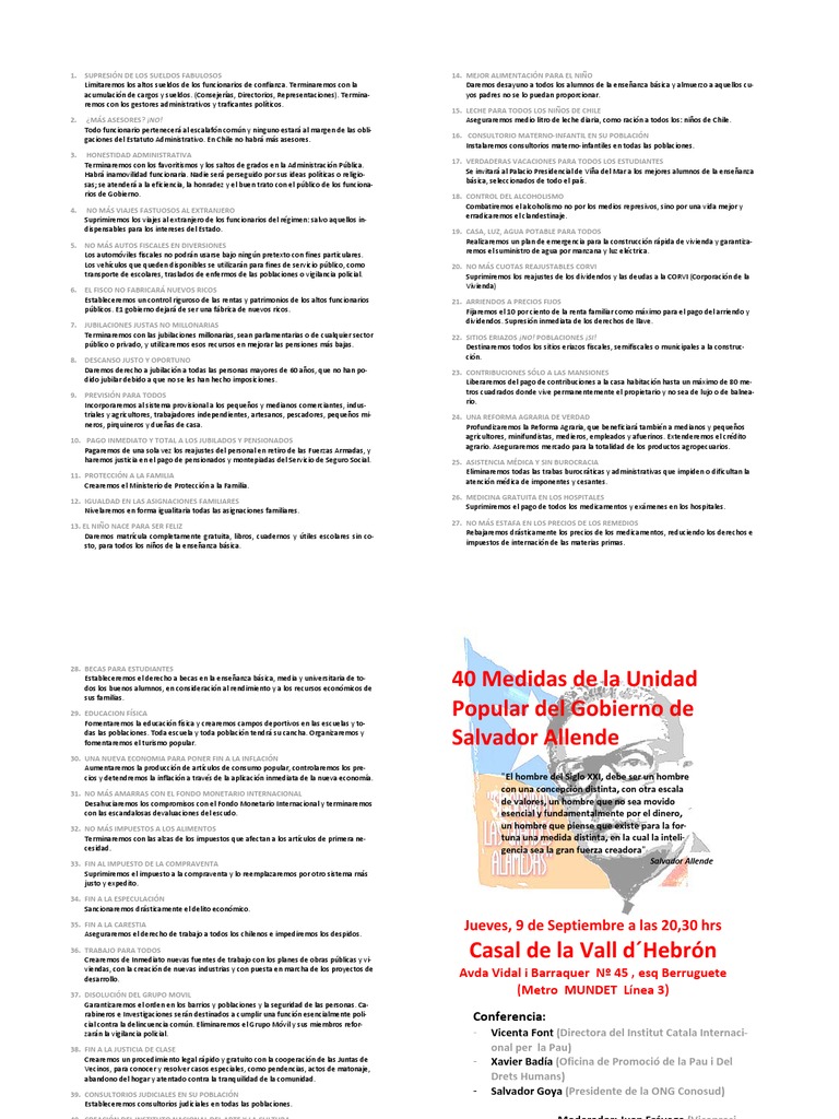 40 Medidas de La Unidad Popular Del Gobierno de Salvador Allende