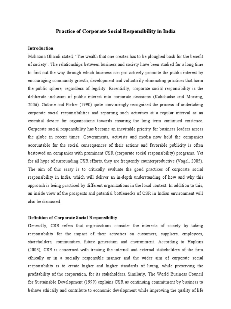 Dissertation corporate social responsibility india