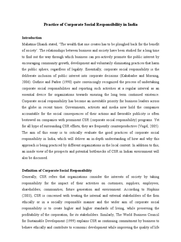 Corporate Social Responsibility in India | PDF | Corporate Social ...