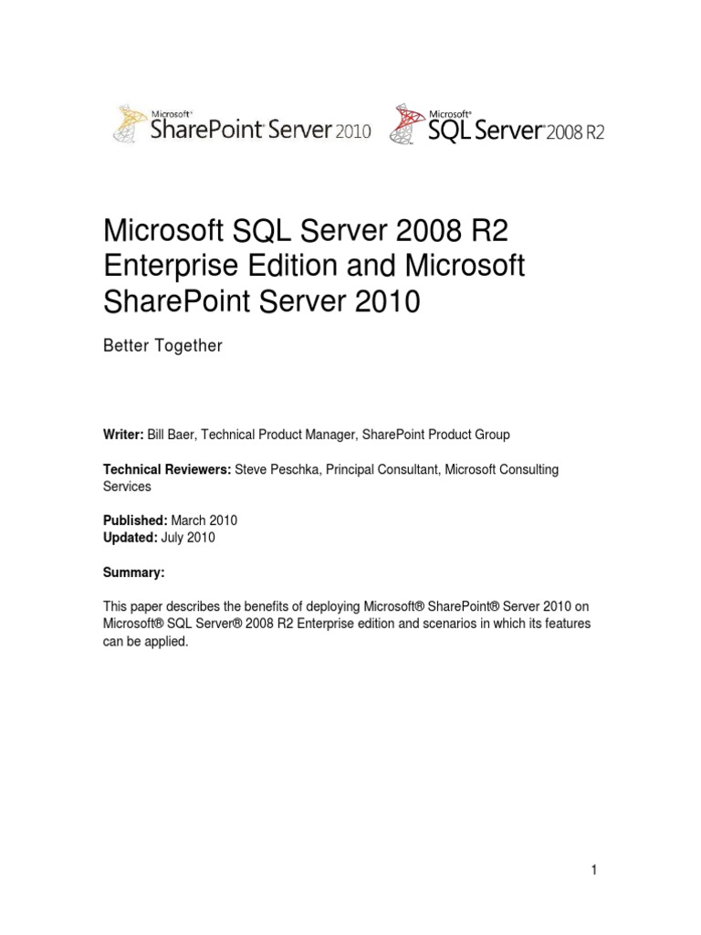 SQLServer2008R2EnterpriseEdition and SharePointServer2010 ...