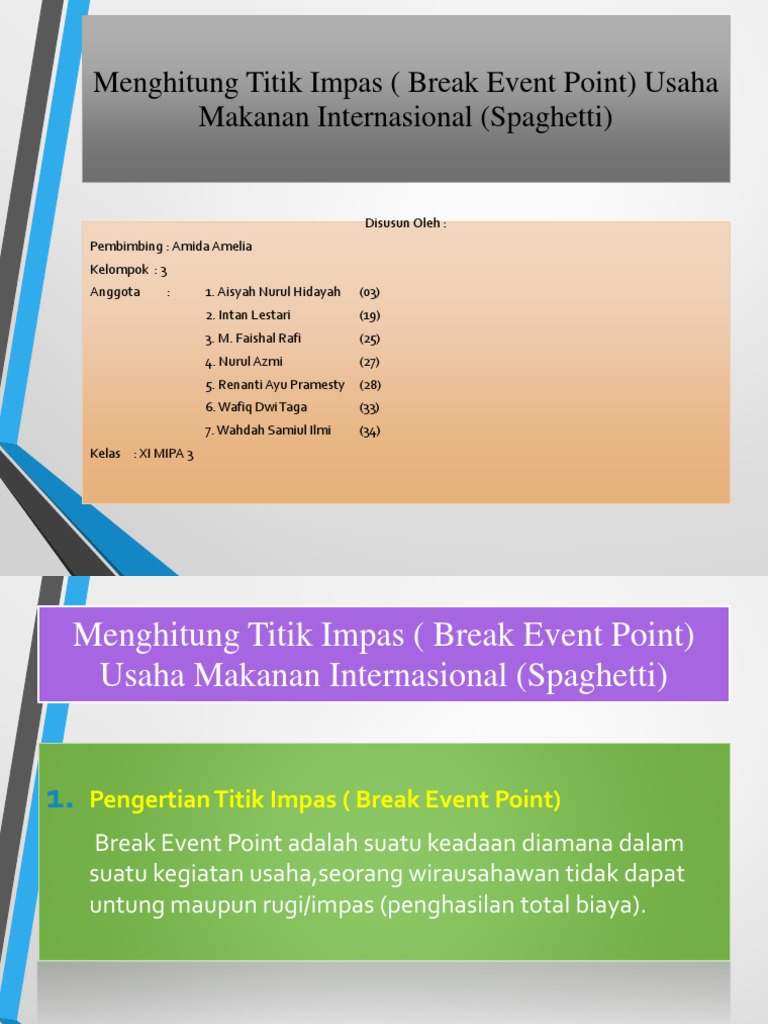 Menghitung Titik Impas Break Event Point