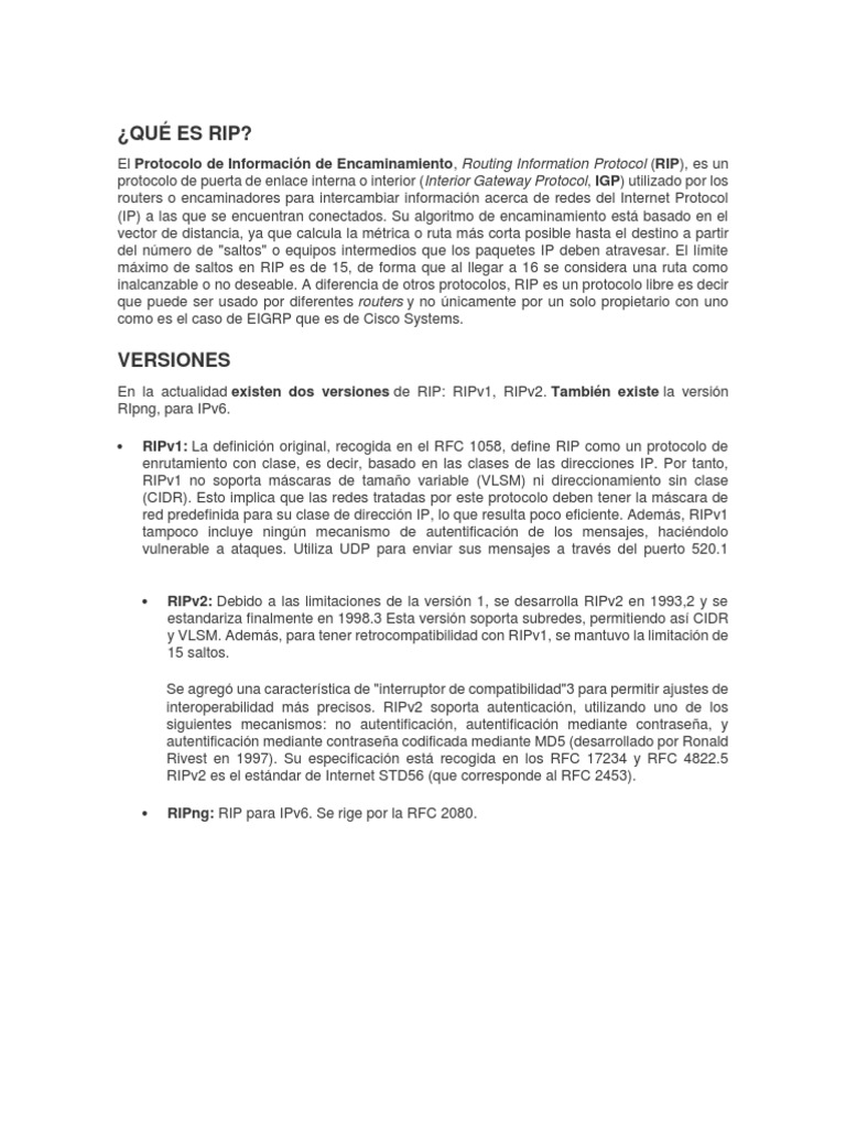 Practica RIP | PDF | Protocolos de internet | Red de arquitectura