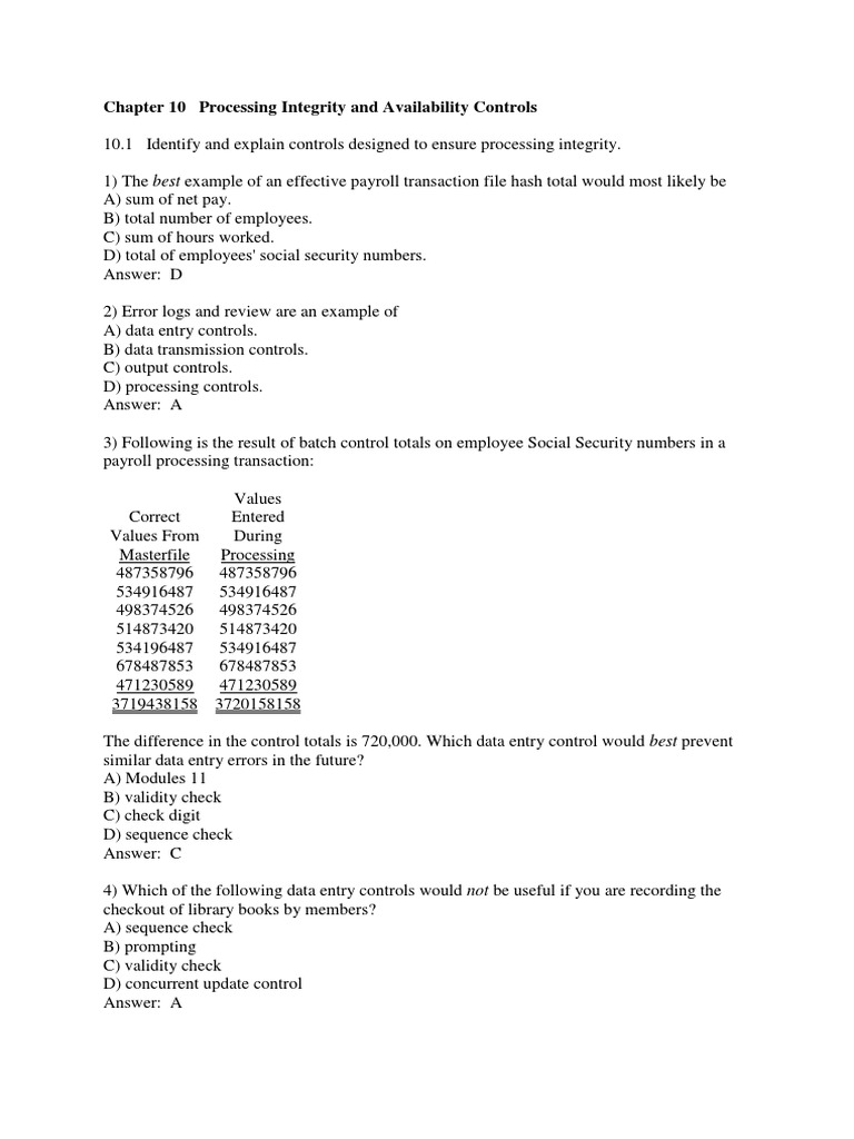Chapter 10 Processing Integrity and Availability Controls1 | PDF ...