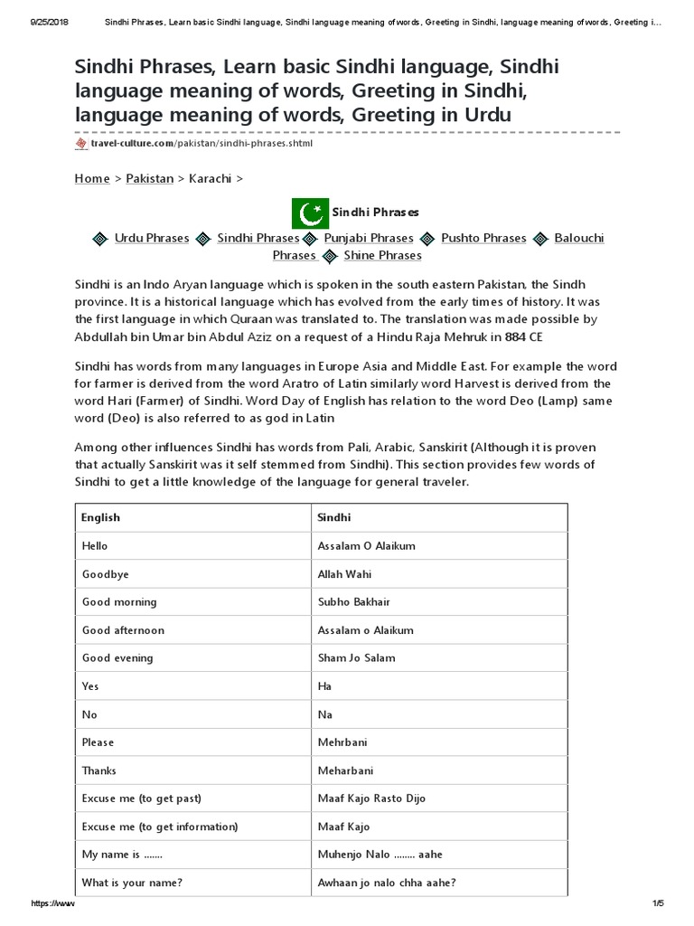 Sindhi Phrases Dialectology Language Varieties And Styles