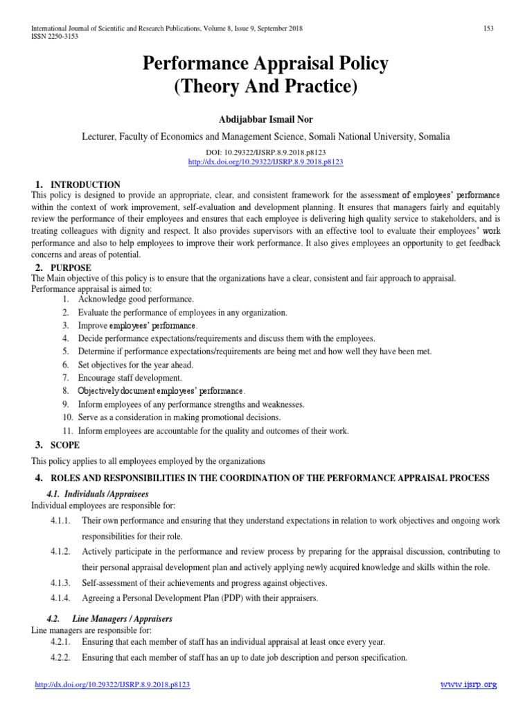 Performance Appraisal Policy | PDF | Performance Appraisal | Evaluation