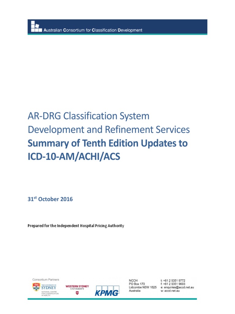 Icd 10 Am Achi Acs Summary Of Updates Tenth Edition 311016