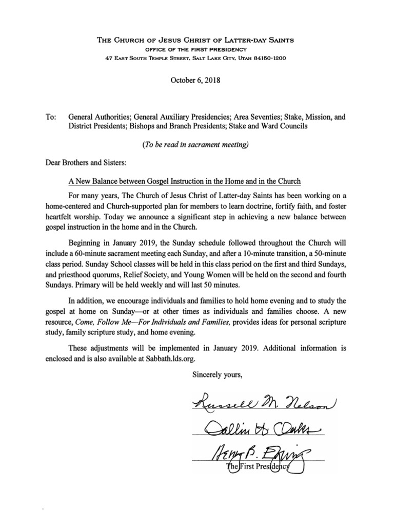 LDS First Presidency Letter PDF The Church Of Jesus Christ Of