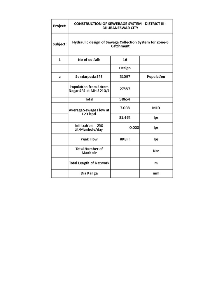 Hydraulic Statement Zone 1 Islotaed Network Rev1 PDF Sanitary Sewer Sewerage