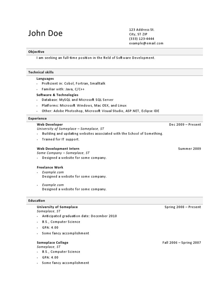 Software Developer Resume of John Doe | PDF