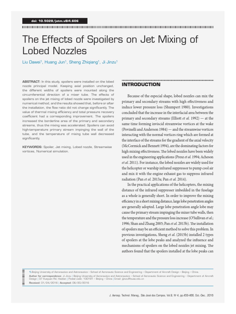 The Effects of Spoilers On Jet Mixing of PDF | PDF | Nozzle | Jet Engine