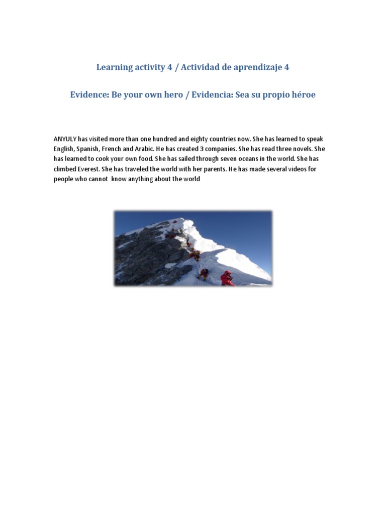 Learning Activity 4 / Actividad de Aprendizaje 4 Evidence: Be Your Own ...