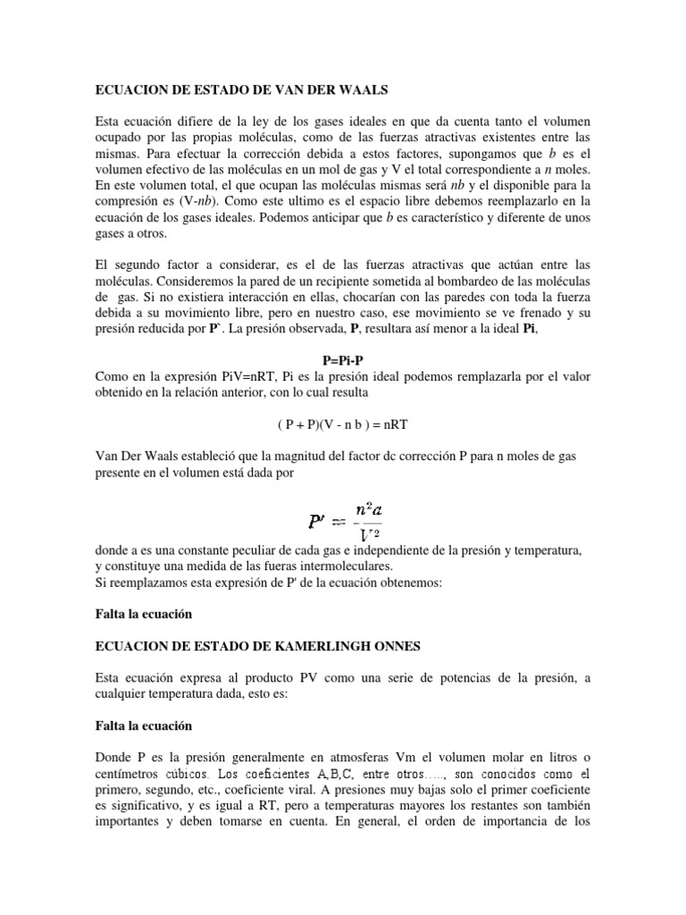 Ecuación de Van der Waals para Gases Reales | PDF | Gases | Temperatura