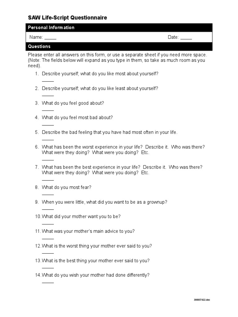 Life-Script Questionnaire Overview | PDF | Questionnaire