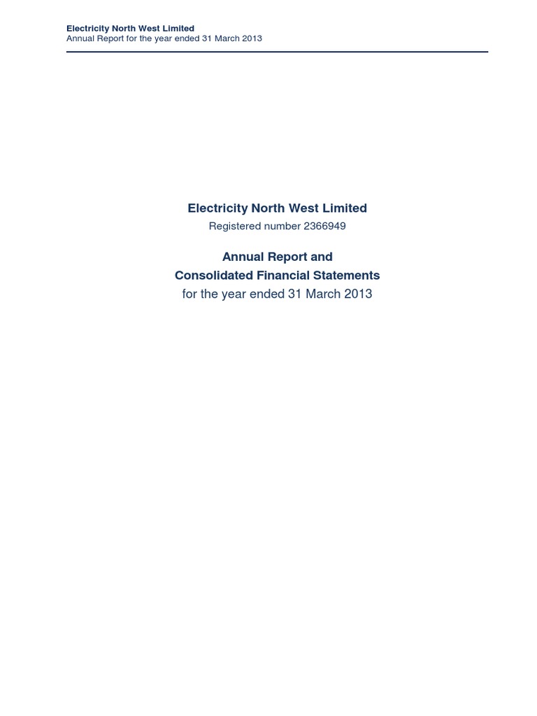 Electricity North West Limited Annual Report and Financial Statements 31 March 2013 Download