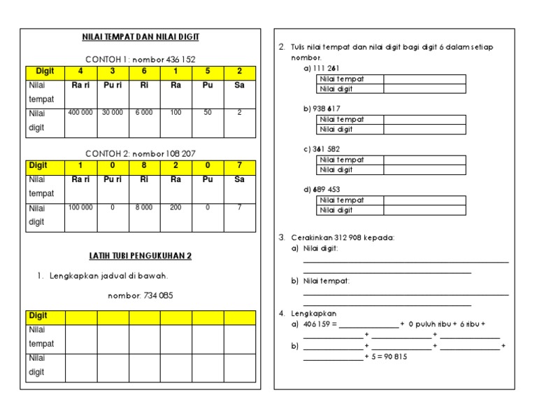 Latih Tubi 2 Nilai Tempat Dan Digit Pdf