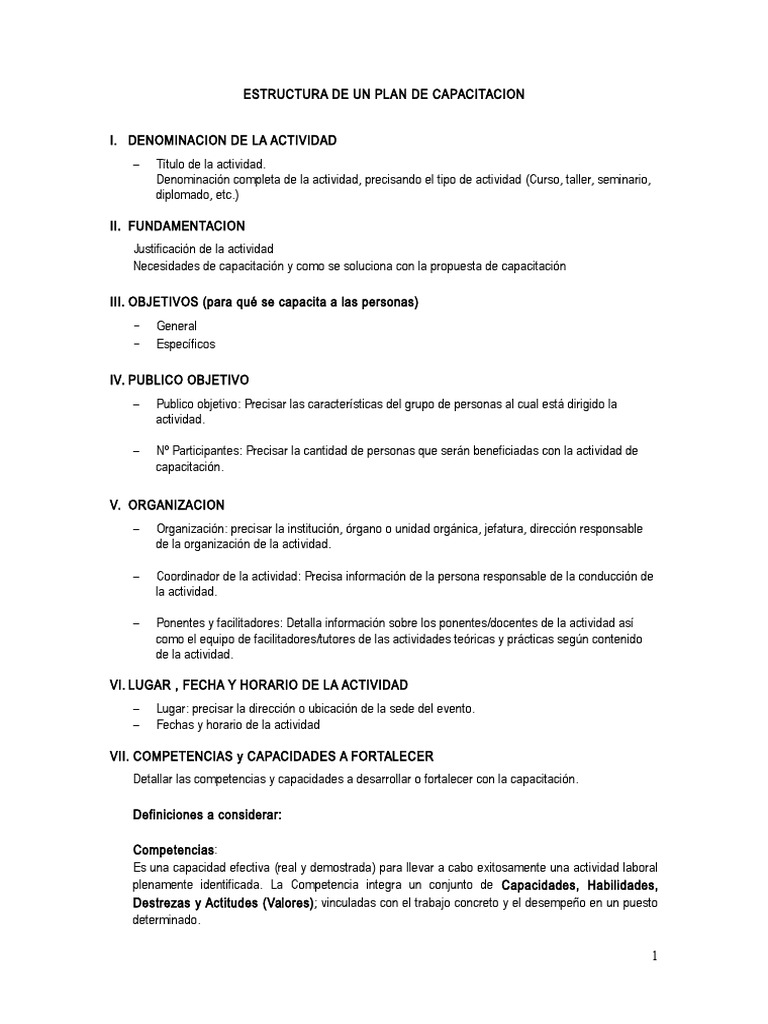 Estructura de un Plan de Capacitación | PDF | Evaluación | Aprendizaje