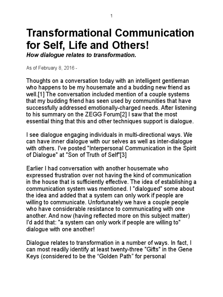 Dialogue & Personal Transformation | PDF | Dialogue | Self