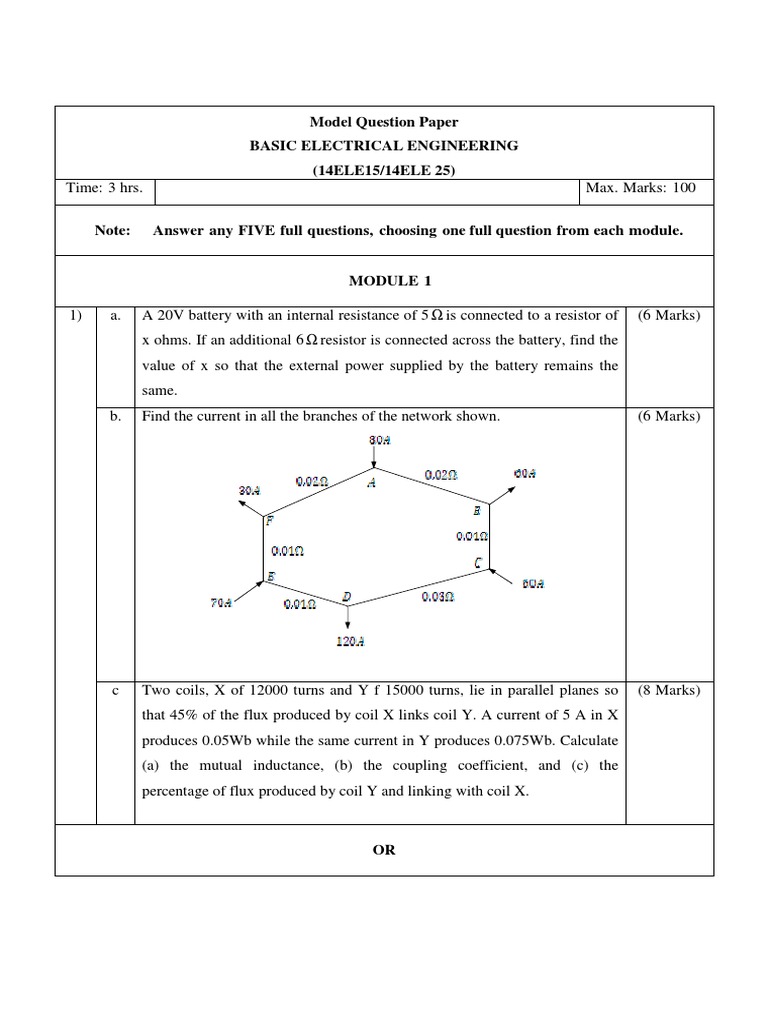 Basic Electrical Engineering Model Paper | PDF