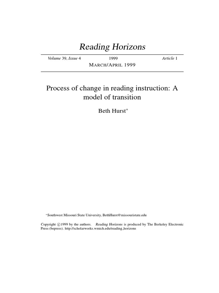 Reading Horizons Process of Change in Reading Instruction A Model of