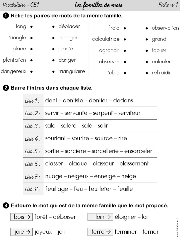 Familles De Mots Fiches Dexercices Ce1 Lb Plantes Nature